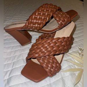 Brown Braided Chunky Heels